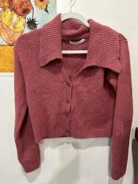 Stitches & Stripes Dusty Rose Cropped Cardigan Size S Oversized Collar